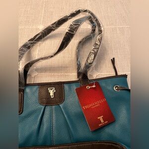 Tignanello Blue Leather Tote Bag